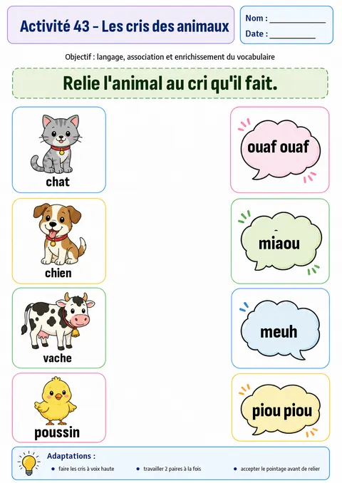 Activité : les cris des animaux