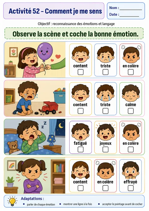 Activité : reconnaître les émotions