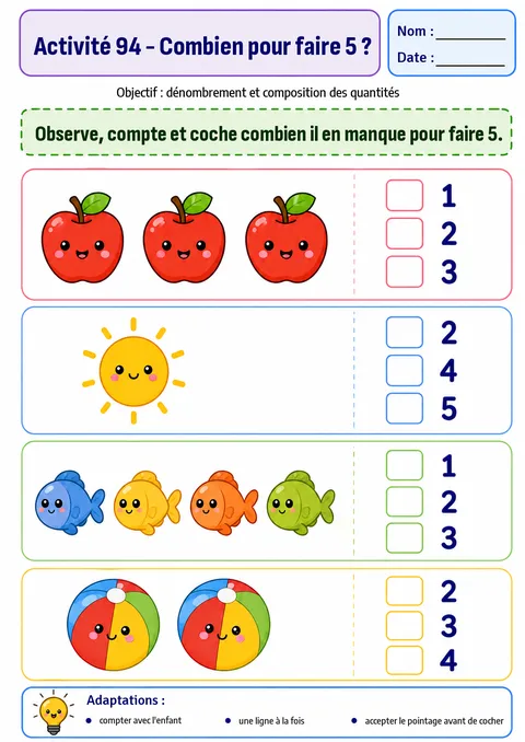Activité : combien pour faire 5